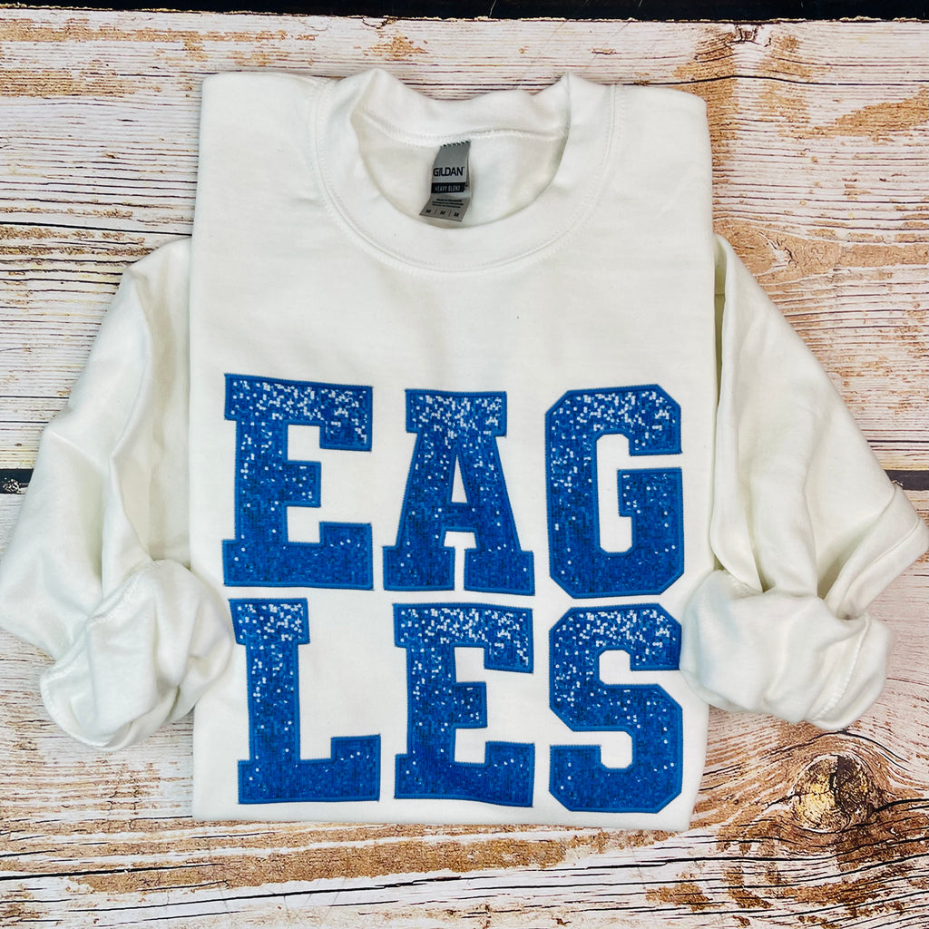 Faux Sequin Applique Printed Sweatshirt - EAGLES