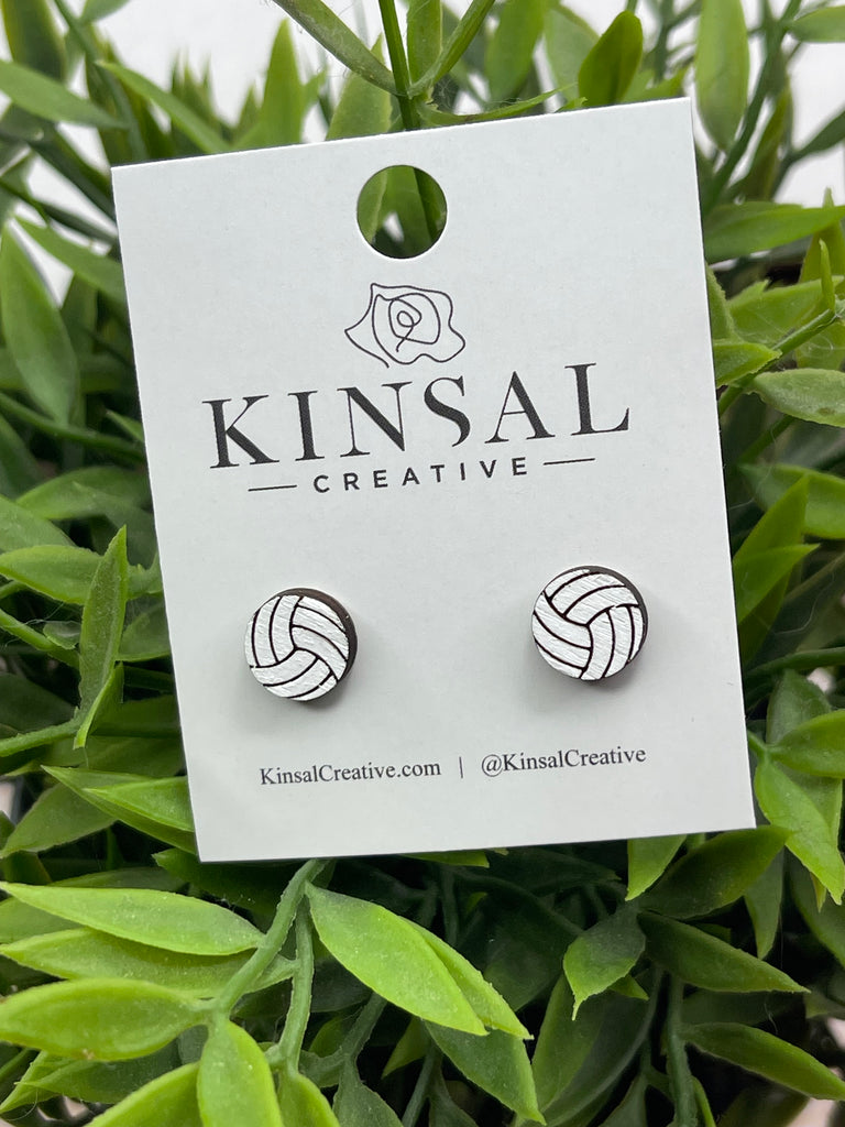 Volleyball Wood Stud Earrings