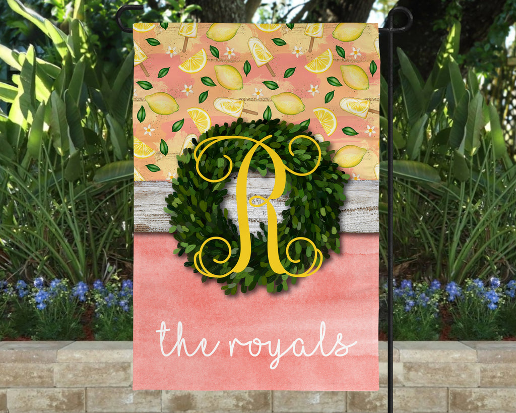 Lemon and Pink Personalized Garden Flag