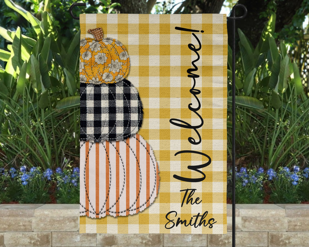 Stacked Pumpkin Faux Fabric Patch Personalized Garden Flag
