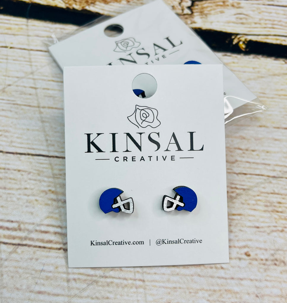 Blue football helmets Wood Stud Earrings