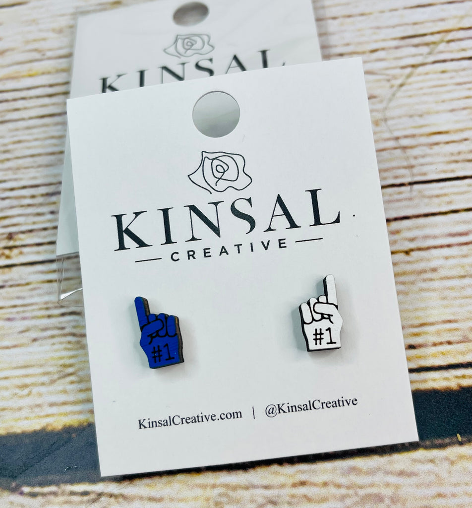 Foam Finger Wood Stud Earrings