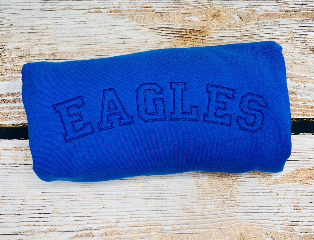 Eagles stitched blue on blue sweatshirt