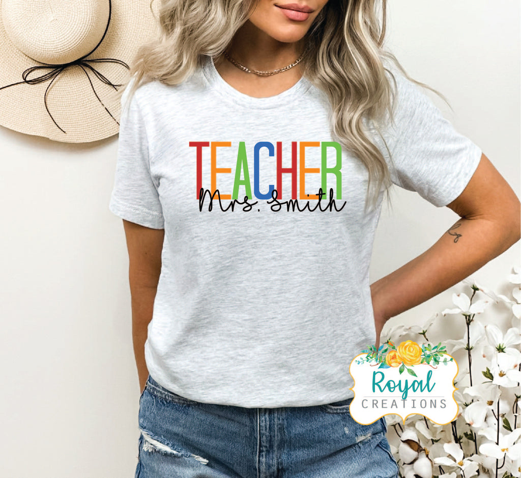Primary Colors Personalized Teacher T-Shirt