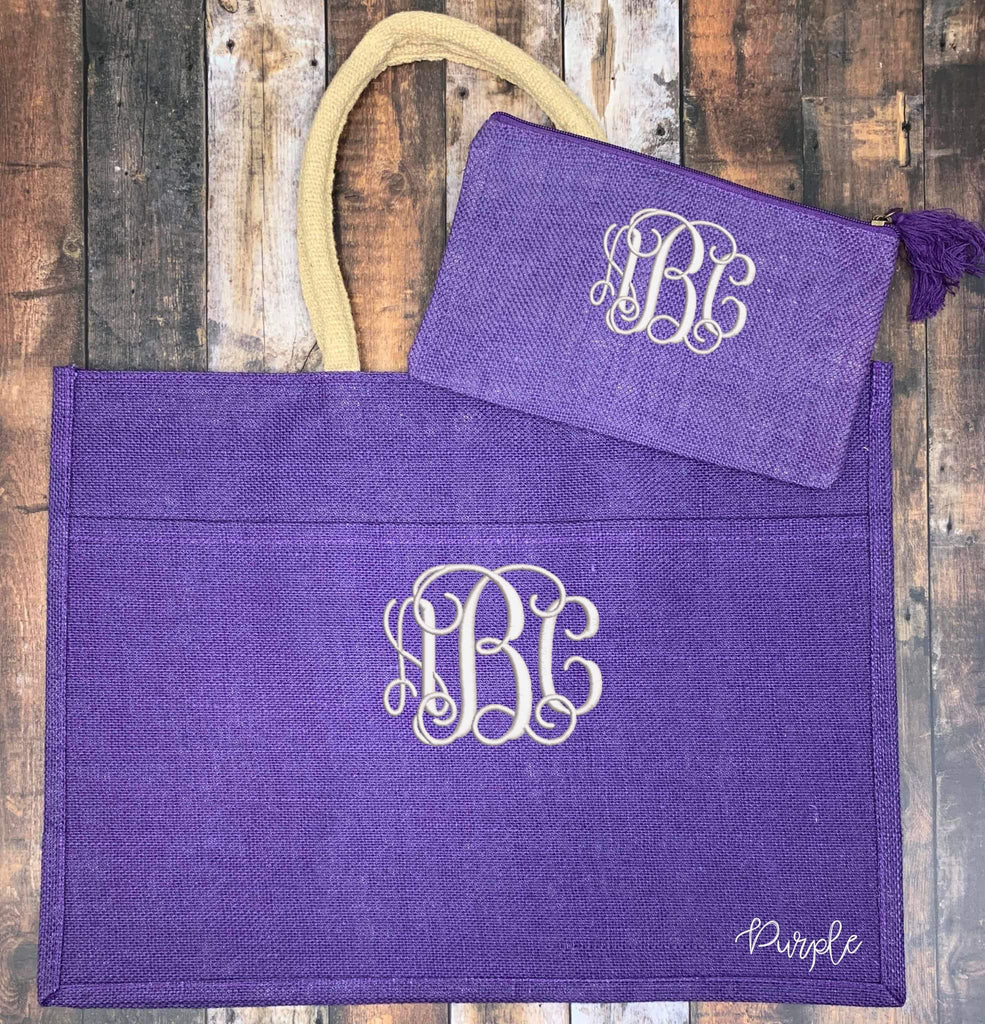 Jute Tote with Matching Cosmetic Bag