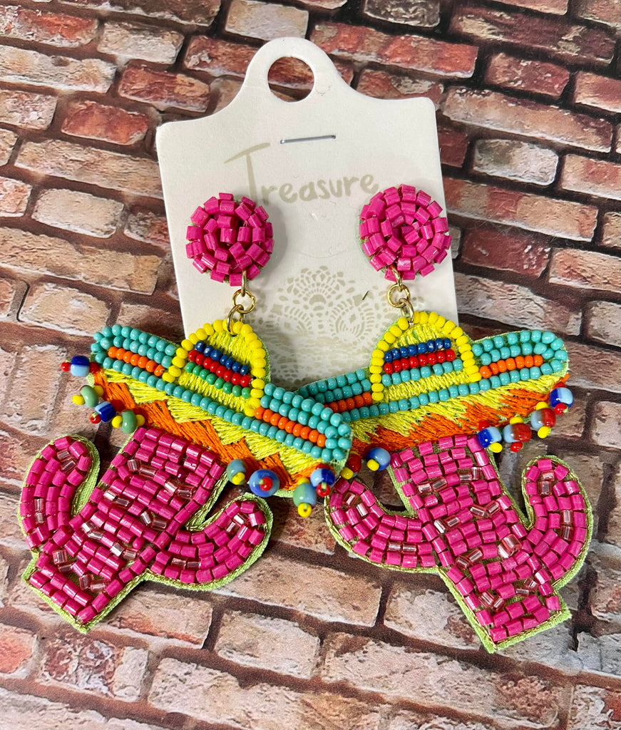 Pink Cinco de Mayo Beaded Earrings