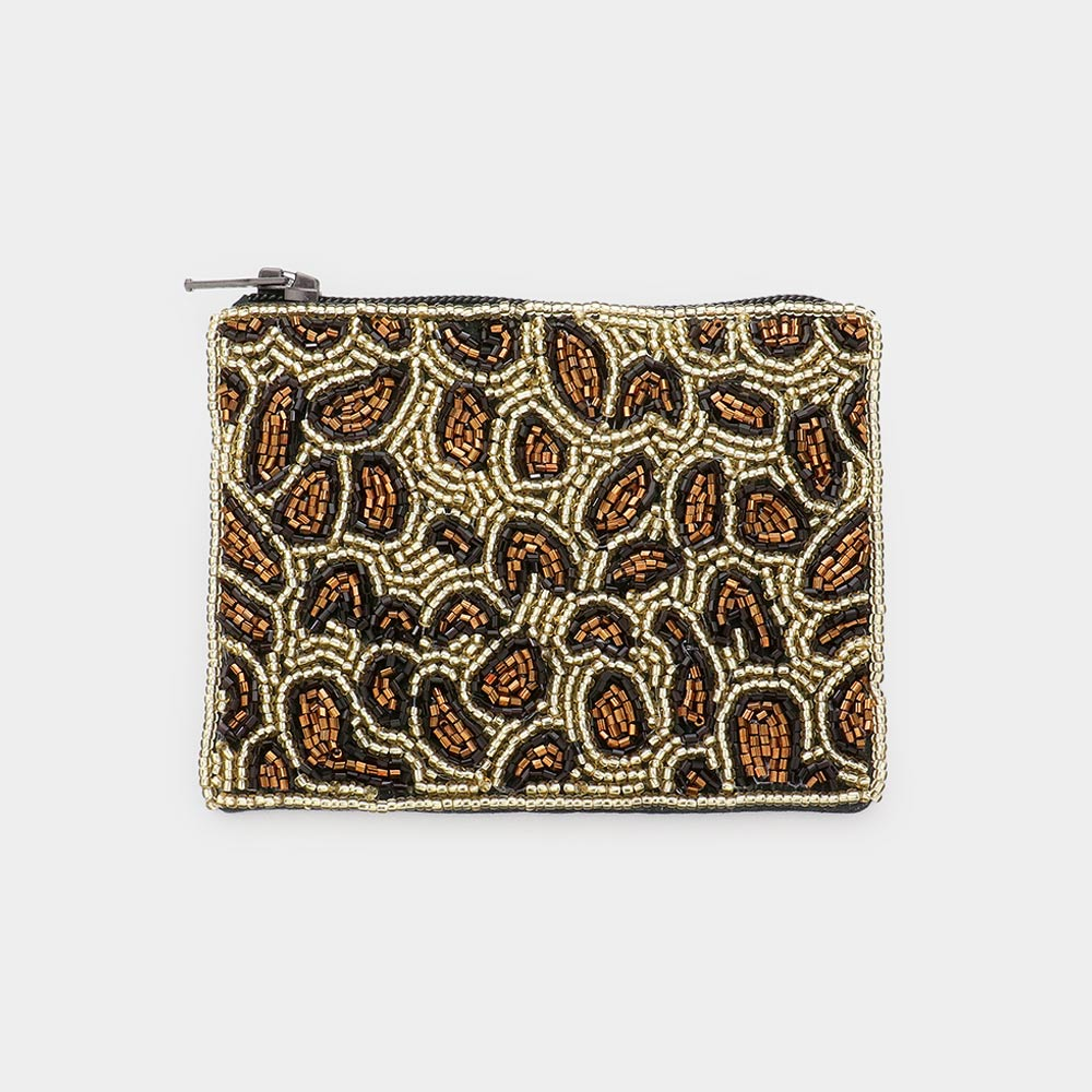Leopard Print Beaded Coin Purse