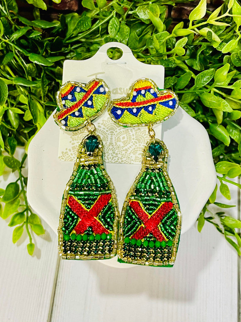 Beer Bottle & Sombrero Beaded Earrings