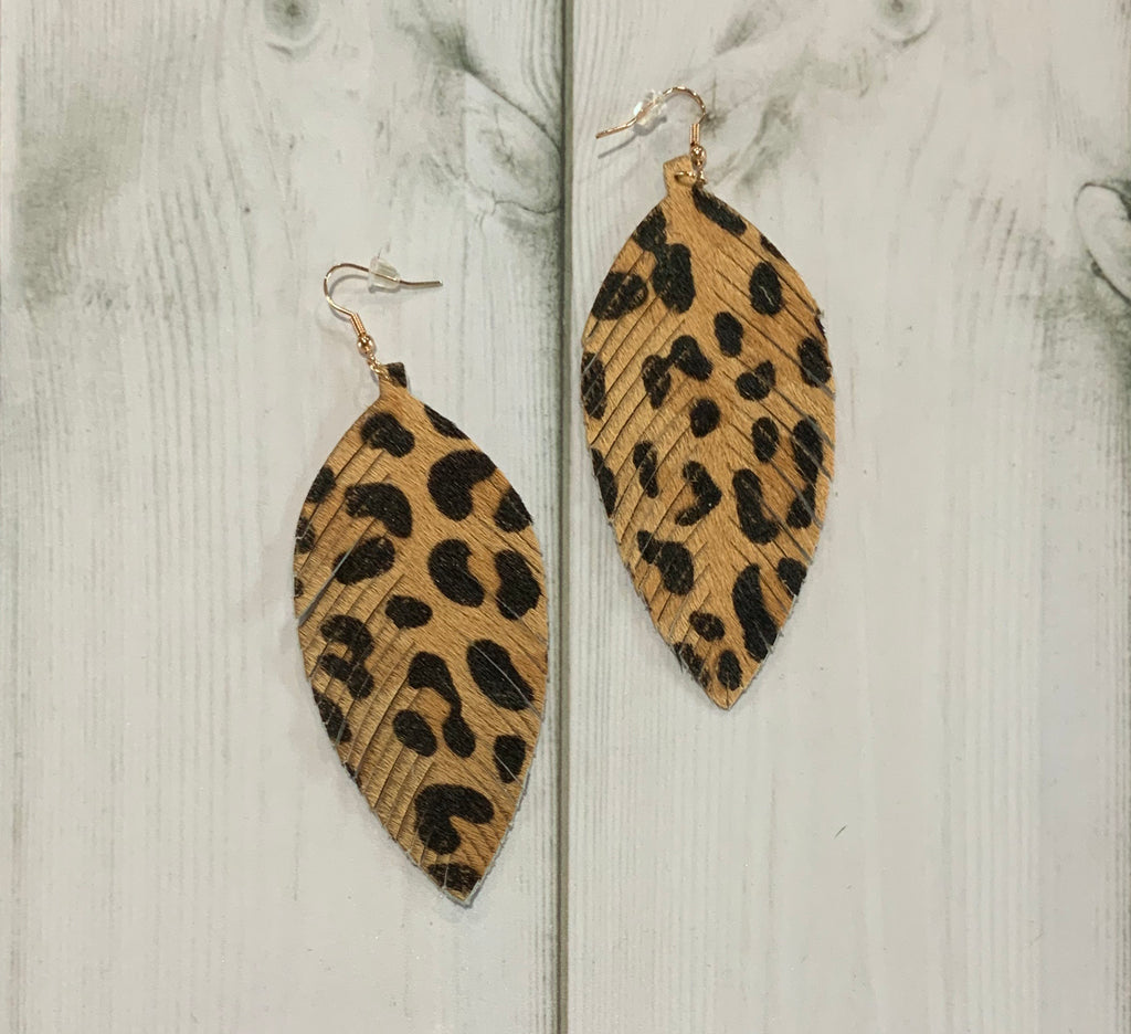 Leopard Leather earring with fringe