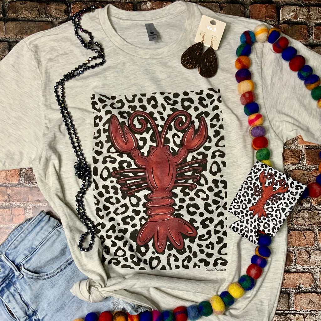 Crawfish and Leopard T-shirt - Oatmeal