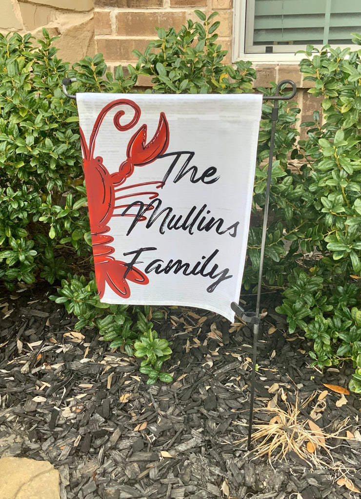 Crawfish on Newspaper Personalized Garden Flag
