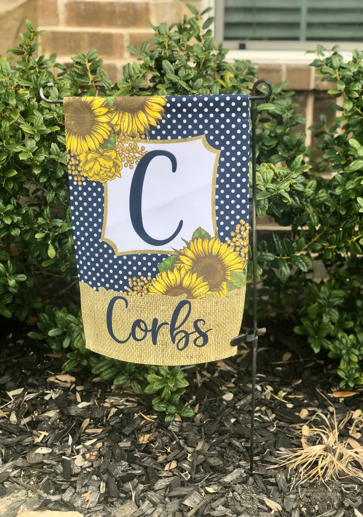 Sunflower and Burlap Personalized Garden Flag