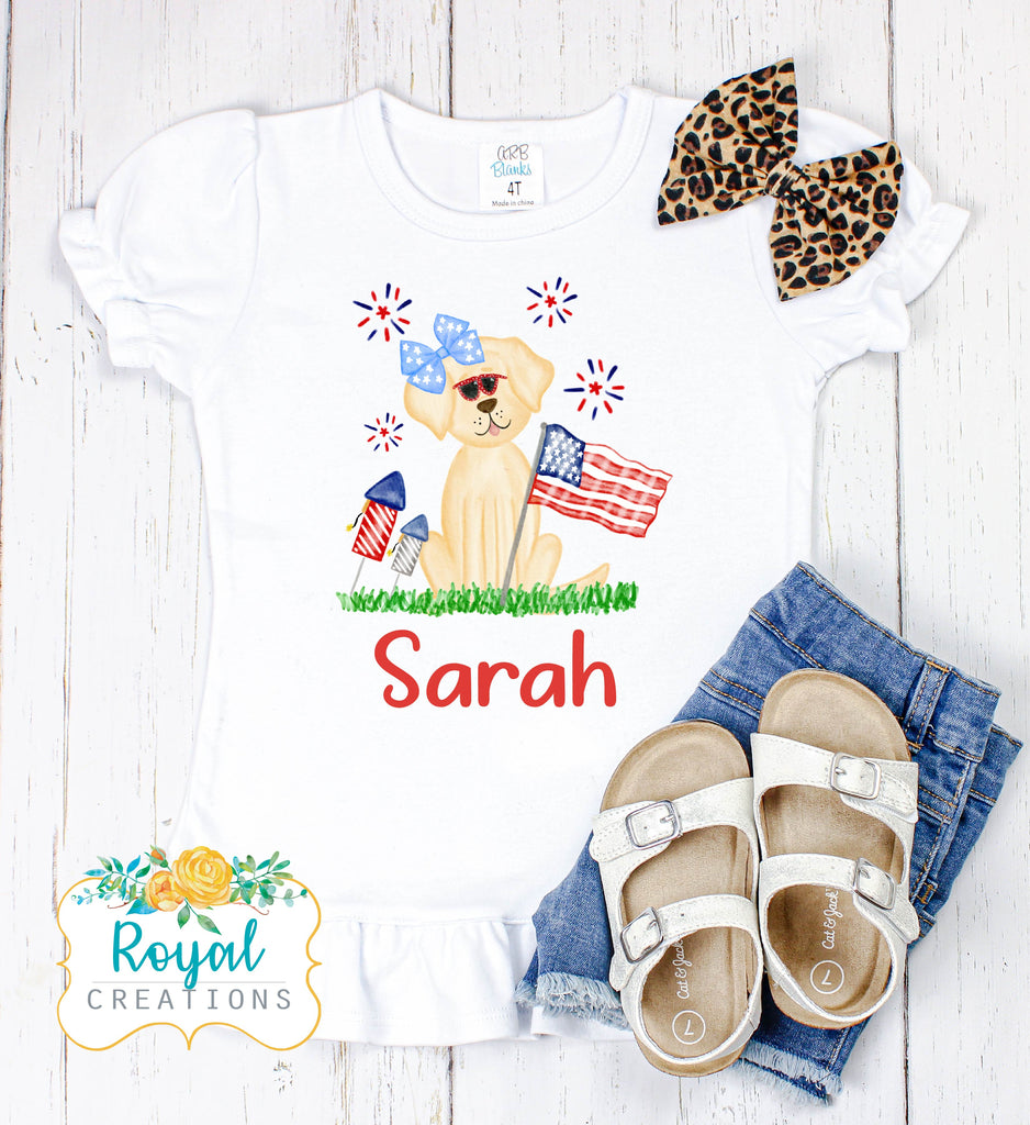 Patriotic Yellow Girl Lab T-Shirt - Personalized