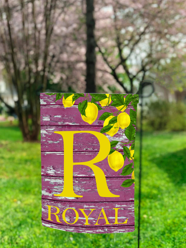 Lemon Pink Weathered Wood Personalized Garden Flag