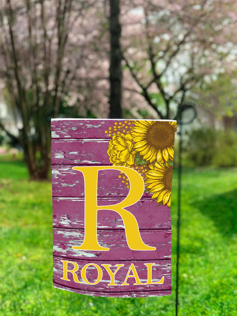 Sunflower Pink Weathered Wood Personalized Garden Flag
