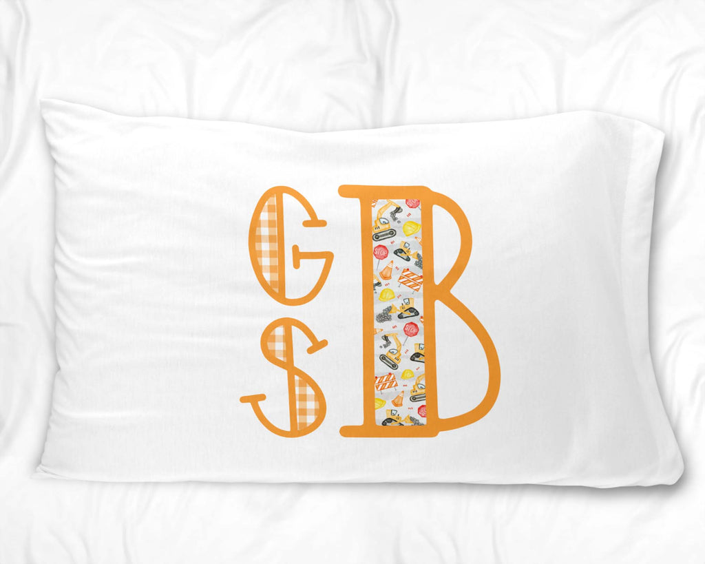 Construction Stacked Monogramed Pillowcase