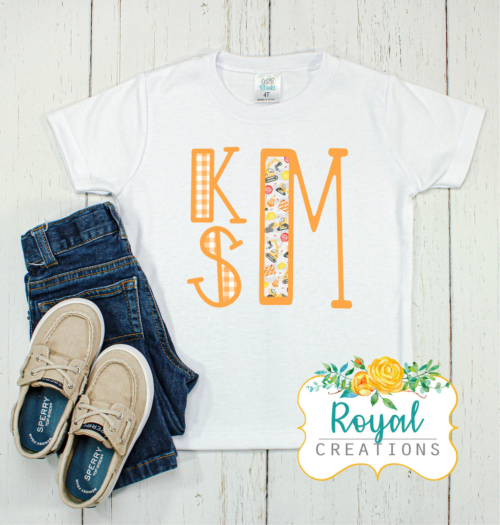 Construction stacked Monogram T-Shirt - Personalized