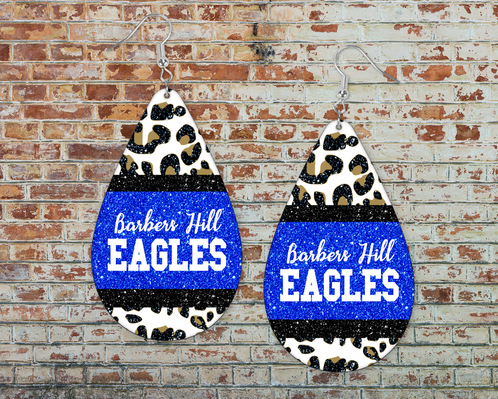 Faux Blue Glitter and Leopard Earrings - Barbers Hill Eagles