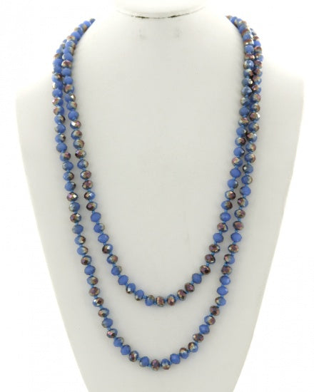 Long Bead Necklace -Blue and Brown