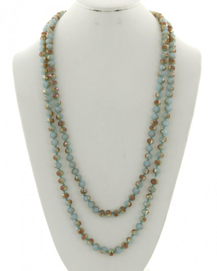Long Bead Necklace - Lt Blue/Brown