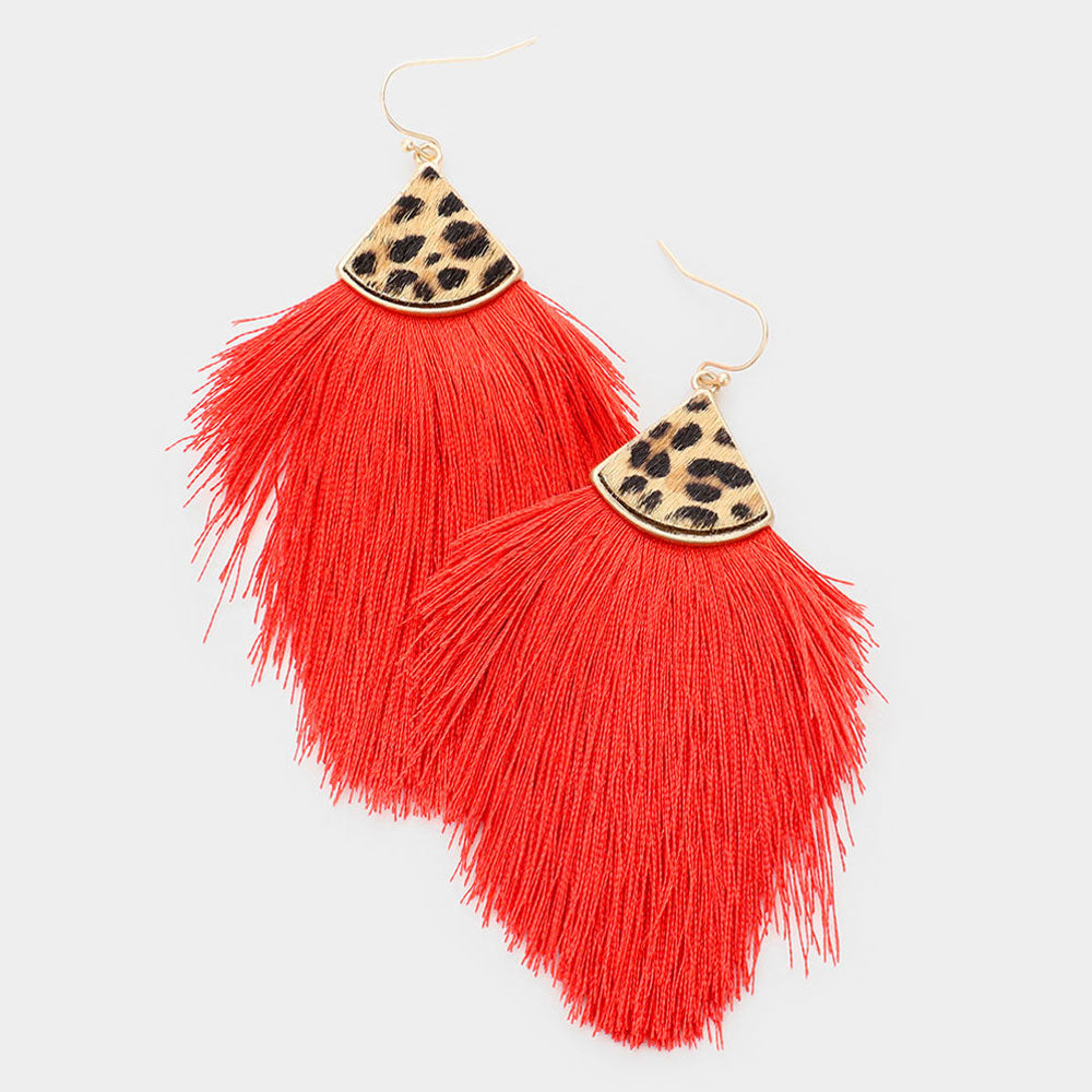 Red Fringe Leopard Earrings