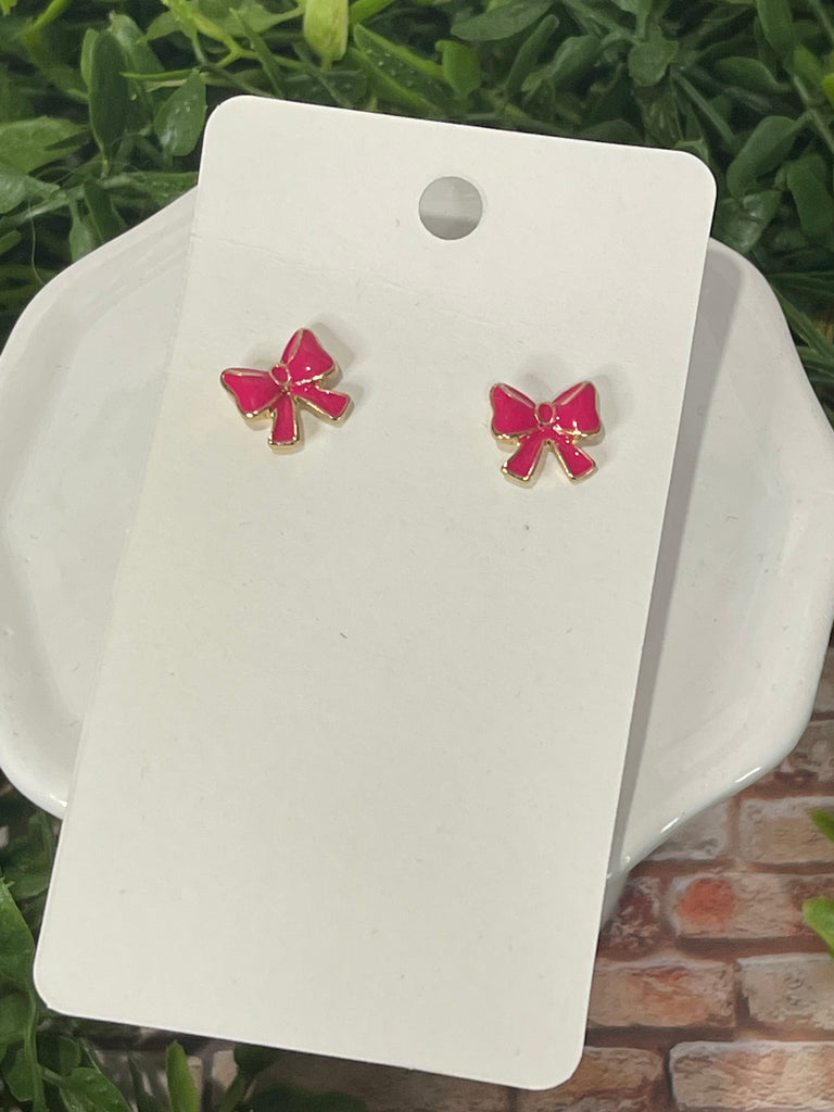 Pink Bow Stud Earrings