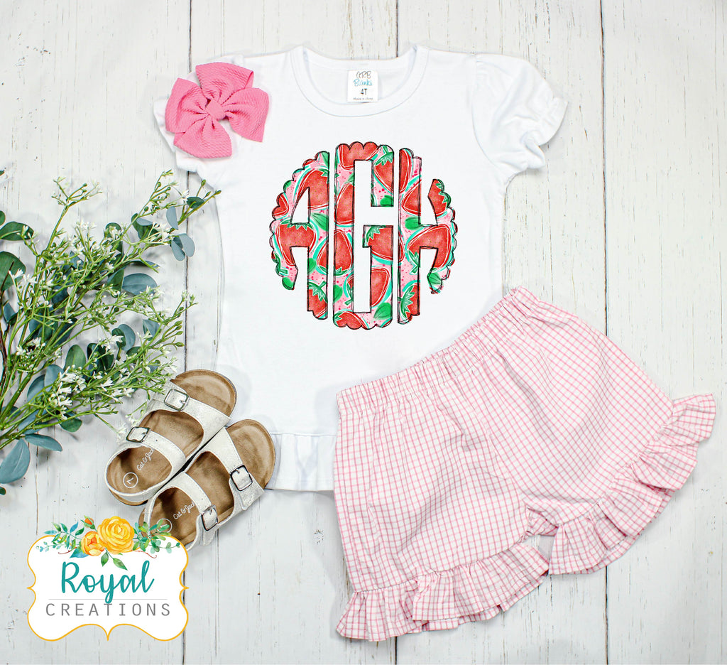 Strawberry Monogram Ruffle Shirt- Personalized
