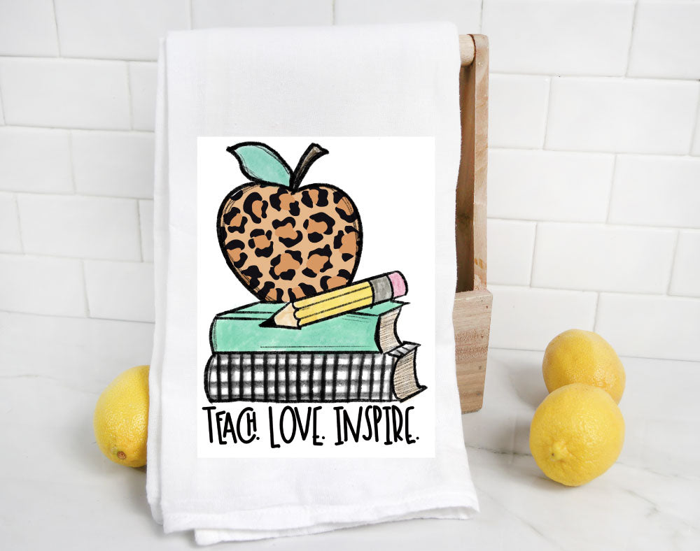 Teach Love Inspire Leopard Apple Flour Sack Towel