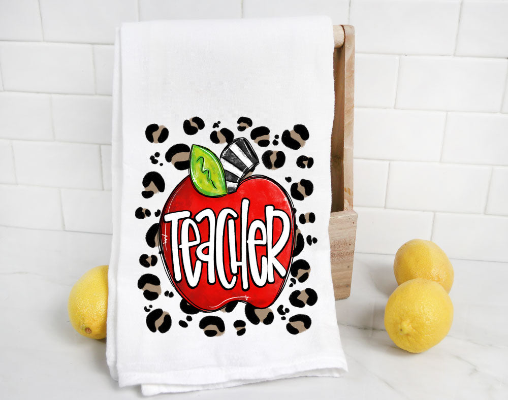Teacher Apple Leopard Flour Sack Towel