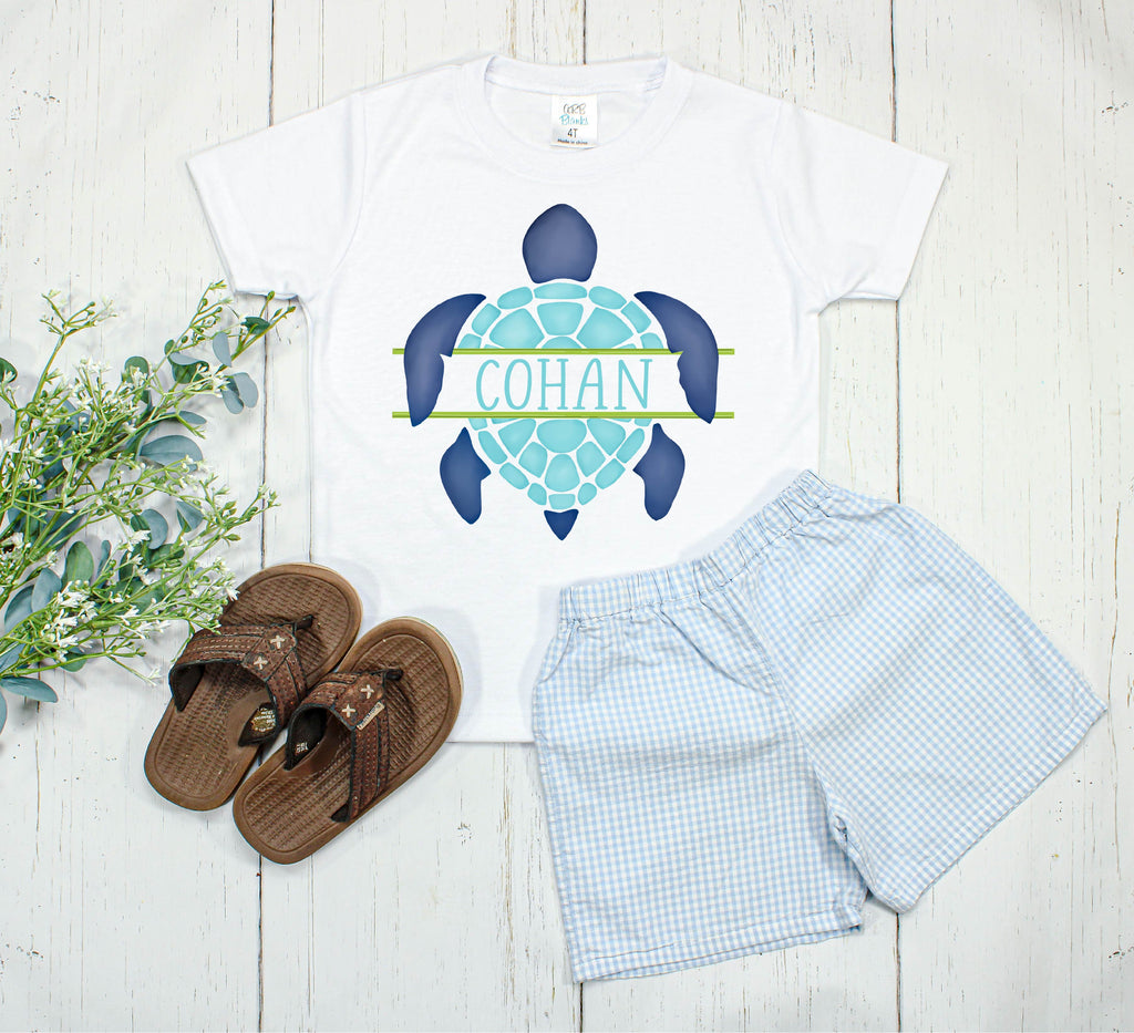 Split Turtle Blue and Teal T-Shirt - Personalized